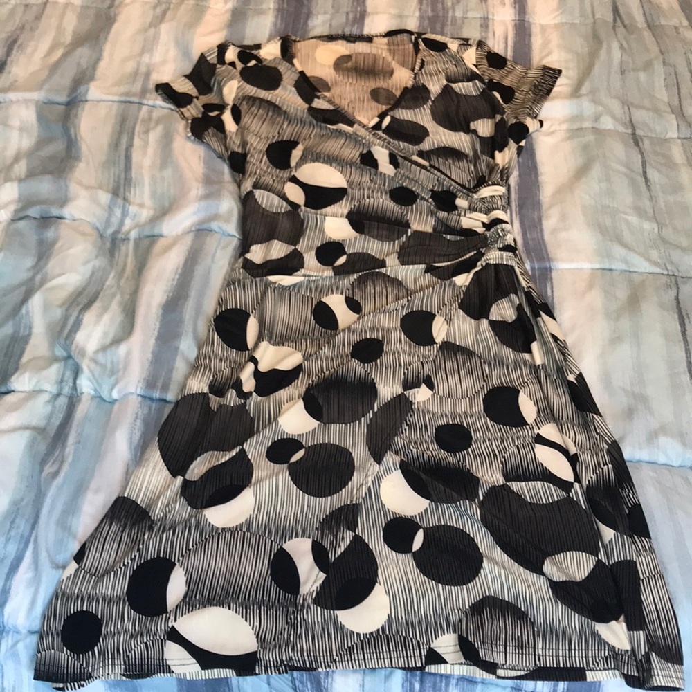 Multi color dress, faux wrap, short
